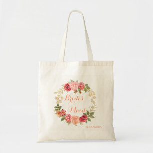 Peachy roze gouden rozen krans bruiloft bruidsmeis tote bag