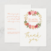 Peachy roze gouden rozen krans bruiloft dank u bedankkaart (Voorkant / Achterkant)