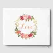 Peachy roze gouden rozen krans bruiloft gastenboek (Achterkant)