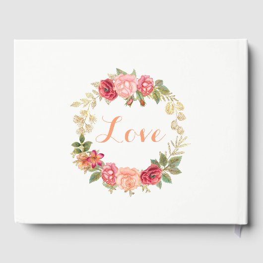 Peachy roze gouden rozen krans bruiloft gastenboek (Achterkant)