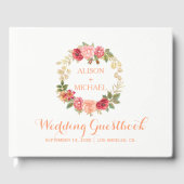 Peachy roze gouden rozen krans bruiloft gastenboek (Voorkant)