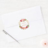Peachy roze gouden rozen krans bruiloft ronde sticker (Envelop)