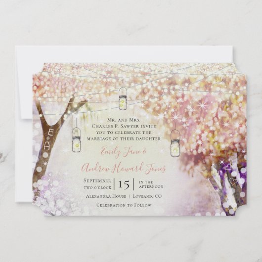 Peachy Roze Paarse Fairy Boho Bos Bruiloft Kaart (Voorkant)