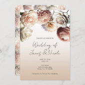 Peachy roze romige witte bloemen bloemenbruiloft kaart (Voorkant / Achterkant)