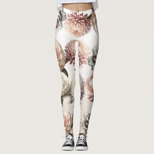 Peachy roze romige witte bloemen bloemenbruiloft leggings (Voorkant)