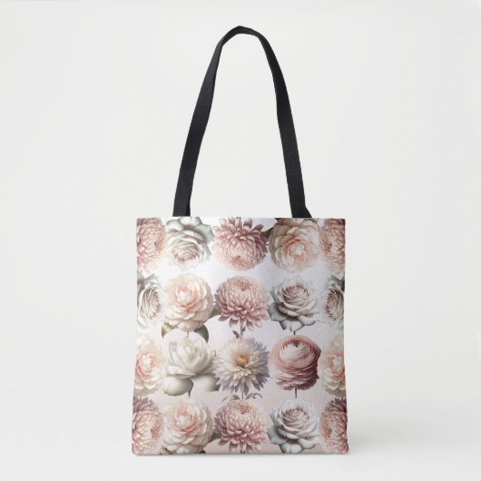 Peachy roze romige witte bloemen bloemenbruiloft tote bag (Voorkant)