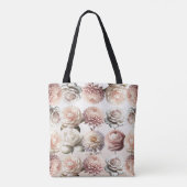 Peachy roze romige witte bloemen bloemenbruiloft tote bag (Achterkant)