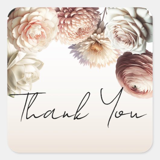 Peachy roze romige witte bloemen bloemenbruiloft vierkante sticker (Voorkant)
