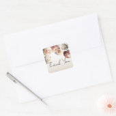 Peachy roze romige witte bloemen bloemenbruiloft vierkante sticker (Envelop)