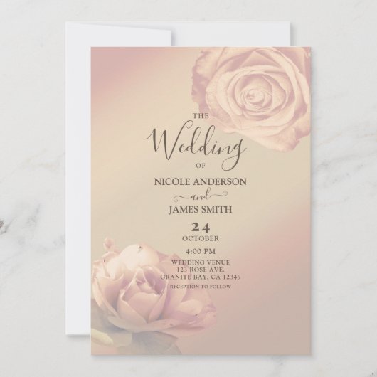 Peachy Roze Rozen Elegant Bloemen Bruiloft Kaart (Voorkant)