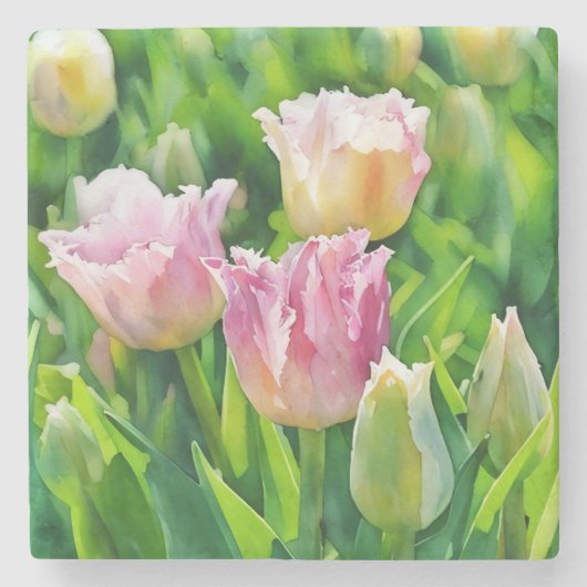 Peachy Roze Tulp Tuin Art Marble Stenen Onderzetter (Voorkant)