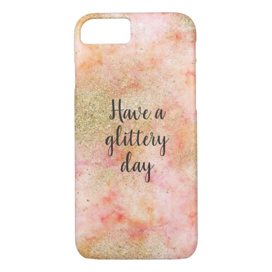 Peachy Roze Waterverf Gouden Faux Glitter Case-Mate iPhone Case (Achterkant)
