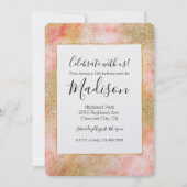 Peachy Roze Waterverf Gouden Faux Glitter Kaart (Voorkant)