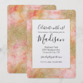 Peachy Roze Waterverf Gouden Faux Glitter Kaart (Voorkant / Achterkant)