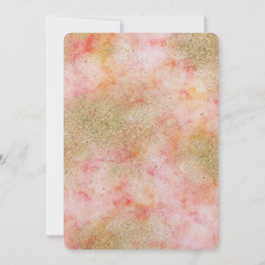 Peachy Roze Waterverf Gouden Faux Glitter Kaart (Achterkant)