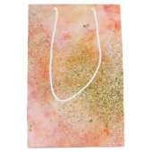 Peachy Roze Waterverf Gouden Faux Glitter Medium Cadeauzakje (Voorkant)