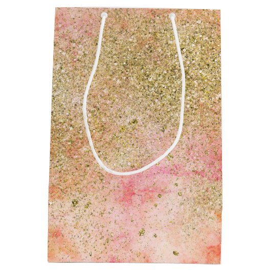 Peachy Roze Waterverf Gouden Faux Glitter Medium Cadeauzakje (Achterkant)