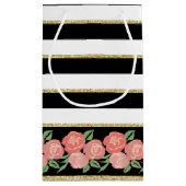 Peachy Rozen op zwart, wit, gouden geschenkzak Klein Cadeauzakje (Achterkant)