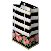 Peachy Rozen op zwart, wit, gouden geschenkzak Klein Cadeauzakje (Voorkant Gekanteld)