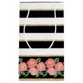 Peachy Rozen op zwart, wit, gouden geschenkzak Klein Cadeauzakje (Voorkant)