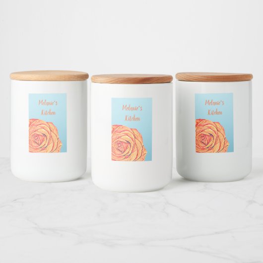 Peachy Tangerine Roos Voedselcontainer Etiket (Flessen)