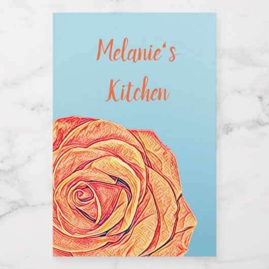 Peachy Tangerine Roos Voedselcontainer Etiket (Enkel label)