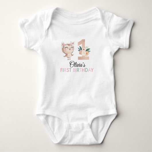 Peachy Uil Verjaardagsfeestje Baby Bodysuit (Voorkant)