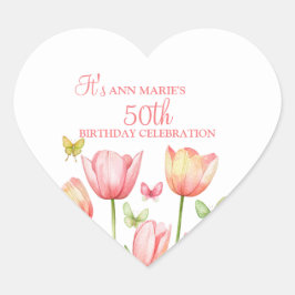 Peachy Watercolor Tulips Floral  Hart Sticker