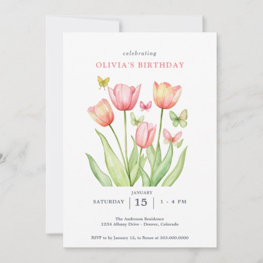Peachy Watercolor Tulips Floral  Kaart (Voorkant)