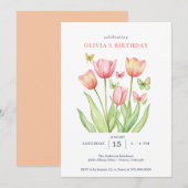 Peachy Watercolor Tulips Floral  Kaart (Voorkant / Achterkant)