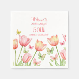Peachy Watercolor Tulips Floral  Servet