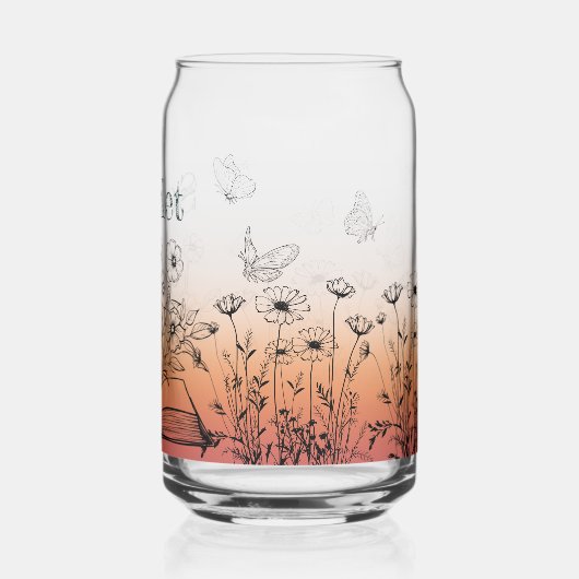 Peachy Wildflower en Vlinders Blikvorm Glas (Achterkant)