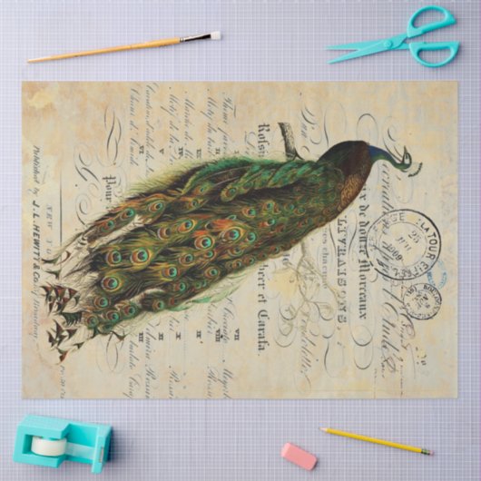Peacock: 18 lb decoupage Sheet links Tissuepapier (Craft)