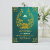 Peacock 1920s Art Deco 50th Birthday Invitation Kaart (Staand voorkant)