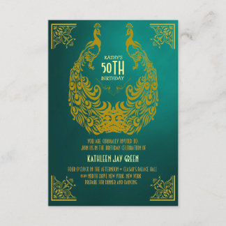 Peacock 1920s Art Deco 50th Birthday Invitation Kaart