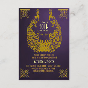 Peacock 1920s Art Deco 50th Birthday Invitation Kaart