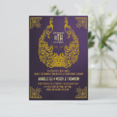 Peacock 1920s Art Deco Wedding Invitation Kaart (Staand voorkant)