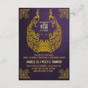 Peacock 1920s Art Deco Wedding Invitation Kaart