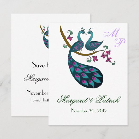 Peacock -1 sparen de notitieboekje van de Datum Save The Date (Voorkant / Achterkant)