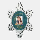 Peacock 1e Kerstmis Foto Tin Sneeuwvlok Ornament (Rechts)