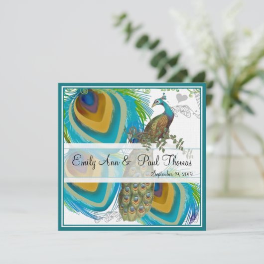  Peacock 3 Veer sparen de Datum Save The Date (Staand voorkant)