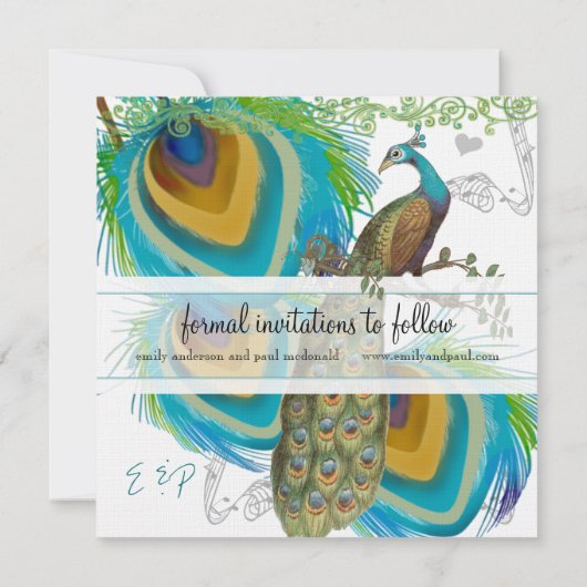 Peacock 3 Veer sparen de Datum Save The Date (Achterkant)