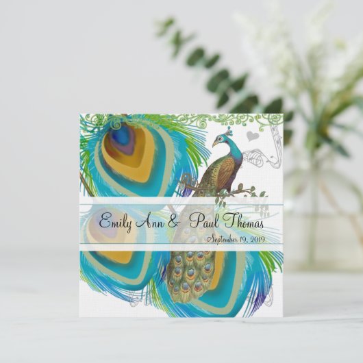 Peacock 3 Veer sparen de Datum Save The Date (Staand voorkant)