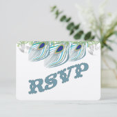 Peacock  3 veren Dank u RSVP Kaartje (Staand voorkant)