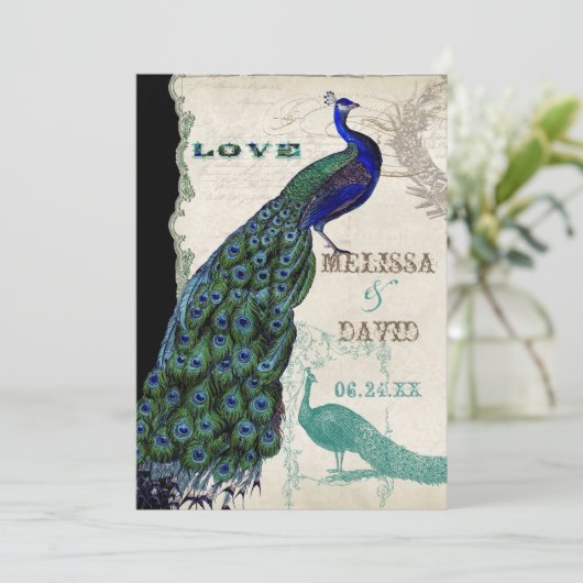  Peacock 5 - officiële bruiloft uitnodiging (Staand voorkant)