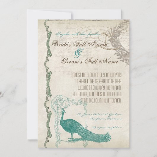 Peacock 5 - officiële bruiloft uitnodiging (Achterkant)