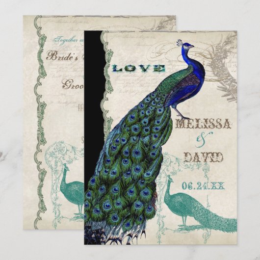  Peacock 5 - officiële bruiloft uitnodiging (Voorkant / Achterkant)