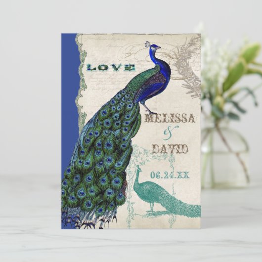  Peacock 5 - officiële bruiloft uitnodiging (Staand voorkant)