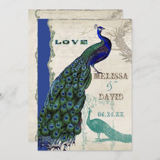 Peacock 5 - officiële bruiloft uitnodiging (Voorkant / Achterkant)