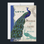 Peacock 5 - officiële bruiloft uitnodiging<br><div class="desc">Er zit een vleugje grilligheid en plezier in dit ontwerp met twee pauwen, een in volle intense kleuren van kobalt, pauw en aqua blauw met paarse en groene, de andere is een pen- en inkttekening in pauwblauw. Je hebt de keuze uit achtergrondkleuren, hier weergegeven in pauw of blauwgroen blauw. Selecteer...</div>